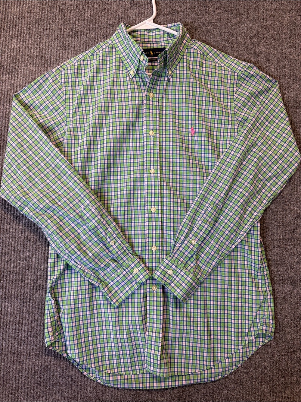 Polo by Ralph Lauren Green, Blue, Pink & White Plaid Classic Fit Medium
